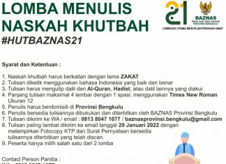 Baznas Bengkulu Adakan Lomba Menulis Artikel dan Naskah Khutbah Peringati HUT ke-21