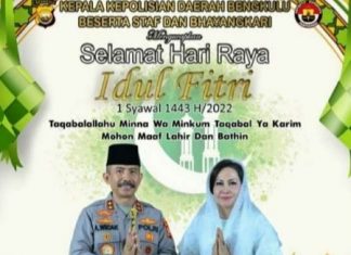 Kapolda Bengkulu, Staf dan Bhayangkari Mengucapkan Selamat Hari Raya Idul Fitri 1443