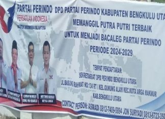 Panaskan Mesin Partai Jelang Pemilu 2024, Perindo Bengkulu Utara Buka Penjaring Bacaleg Spanduk Penjaringan Bacaleg Partai Perindo Bengkulu Utara