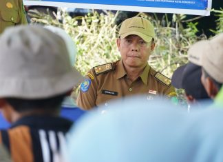 Pemkot Bengkulu Pastikan Stok Pupuk Subsidi Aman Tampak Kepala Dinas Dispangtan Kota Bengkulu Ardiansyah sedang bersama Para Petani