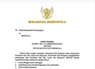 Walikota Bengkulu Gratiskan BPHTB, Simak Syaratnya