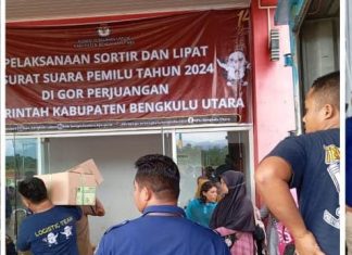 Pengiriman Surat Suara yang akan dilaksanakan Sortir dan Lipat dari Gudang Logistik 1 KPU, Menuju GOR Perjuangan Bengkulu Utara