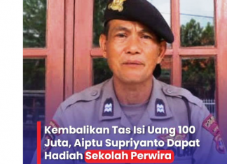 Kembalikan Uang Tunai Rp 100 juta Milik Pemudik, Aiptu Supriyanto Dapat Penghargaan Sekolah Perwira