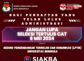 Bener Pengumuman Tes Tertulis Calon Anggota PPK KPU Kota Bengkulu