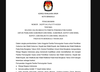 KPU Kota Bengkulu Buka Seleksi Calon Anggota PPS Tahun 2024