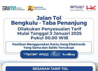 Tarif Tol Baru Bengkulu – Taba Penanjung, Besok Mulai Berlaku