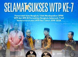 Kota Bengkulu Raih WTP ke-7 Berturut-turut, Wali Kota Apresiasi Kerja Keras Jajaran Pemkot