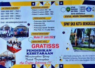 SPNF SKB Bengkulu Buka Pendaftaran Pendidikan Kesetaraan Gratis