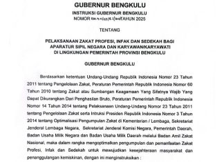 Pemprov Bengkulu Instruksikan ASN Bayar Zakat Profesi dan Infak untuk Kesejahteraan Masyarakat