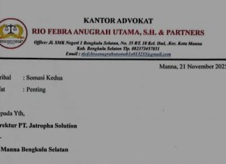 Rio Febra Anugrah Layangkan Somasi Kedua kepada Direktur PT Jatropha Solution