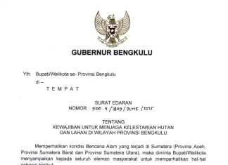 Pemprov Bengkulu Terbitkan Imbauan Resmi Terkait Upaya Pelestarian Hutan dan Lahan