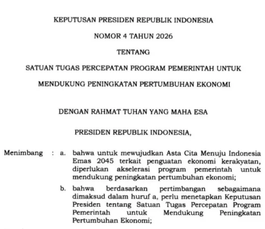Presiden Prabowo Bentuk Satgas Percepatan Pertumbuhan Ekonomi