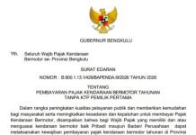 Bayar Pajak Kendaraan di Bengkulu Dipermudah, Tak Perlu KTP Pemilik Pertama
